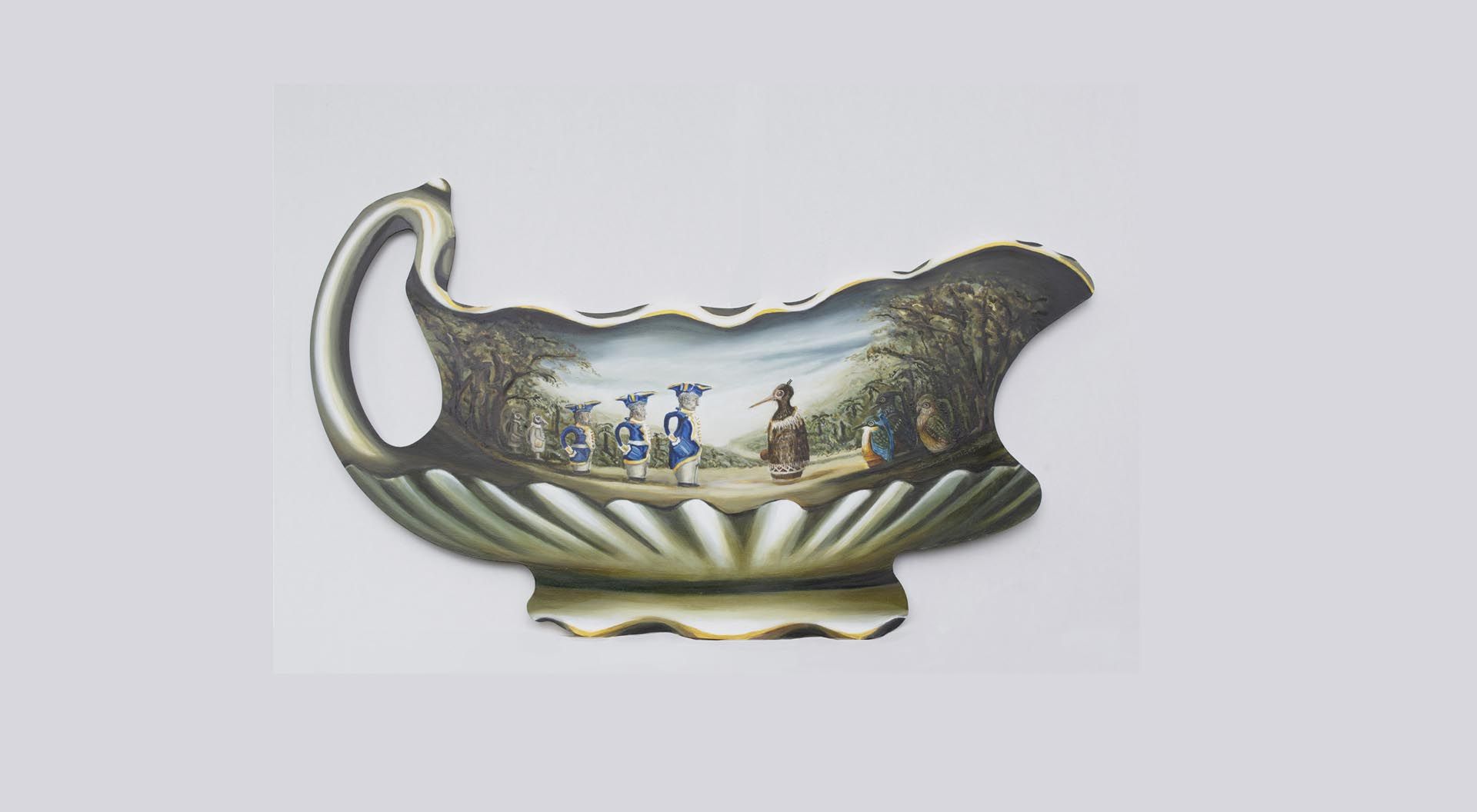 Meat Sauce, 2020, w100cm x h57cm approx, oil on lasercut Aluminium Composite Materal (ACM), artist Joanna Fieldes