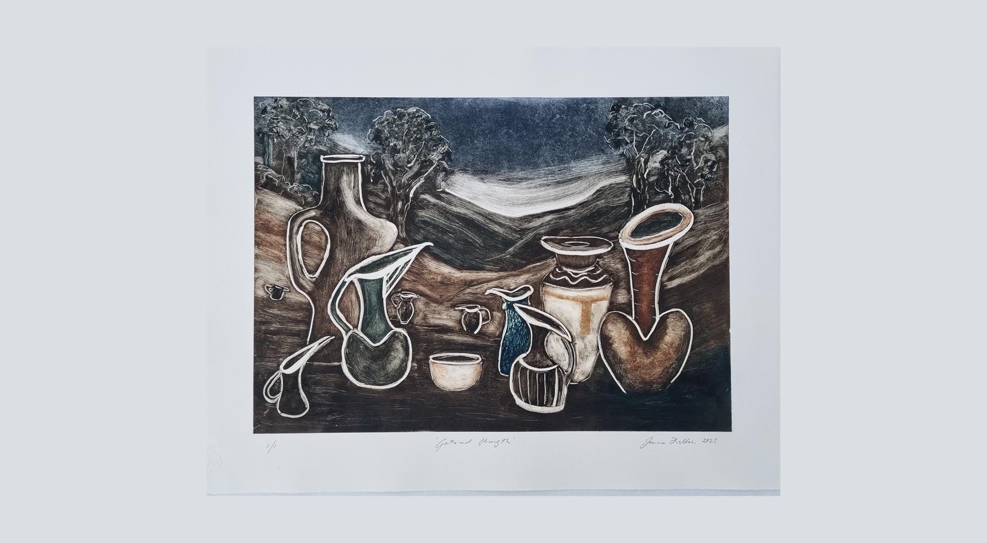Gathered Strength, monotype, w73cm x h56cm, 2025, Joanna Fieldes